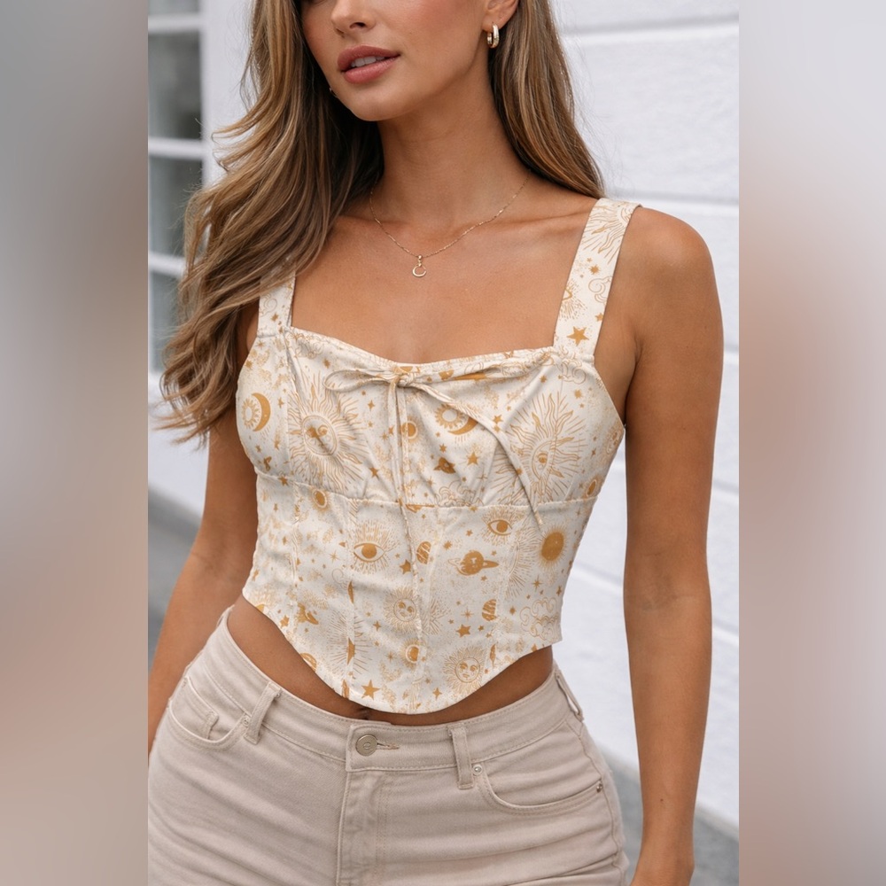 Missguided Y2K Witchy Celestial Corset Top Size 6